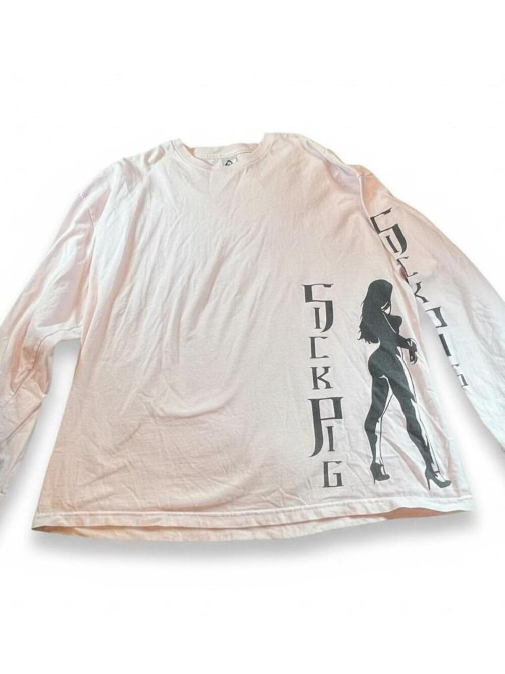 Sick Pig Pinup Baby Pink Long Sleeve Graphic Tee